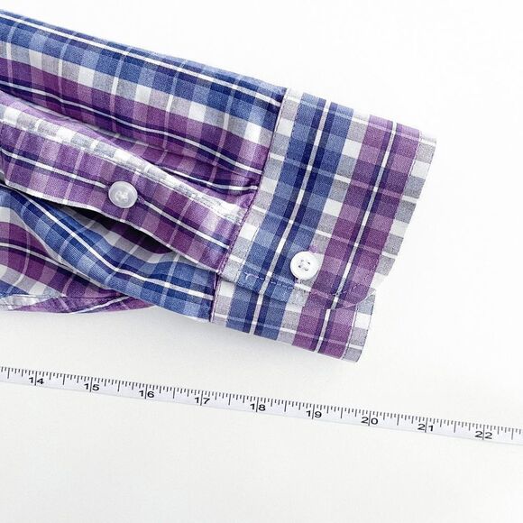 Panhandle Mens Western Plaid Long Sleeve Cotton Button Up Shirt Blue Purple XXL - Picture 5 of 7